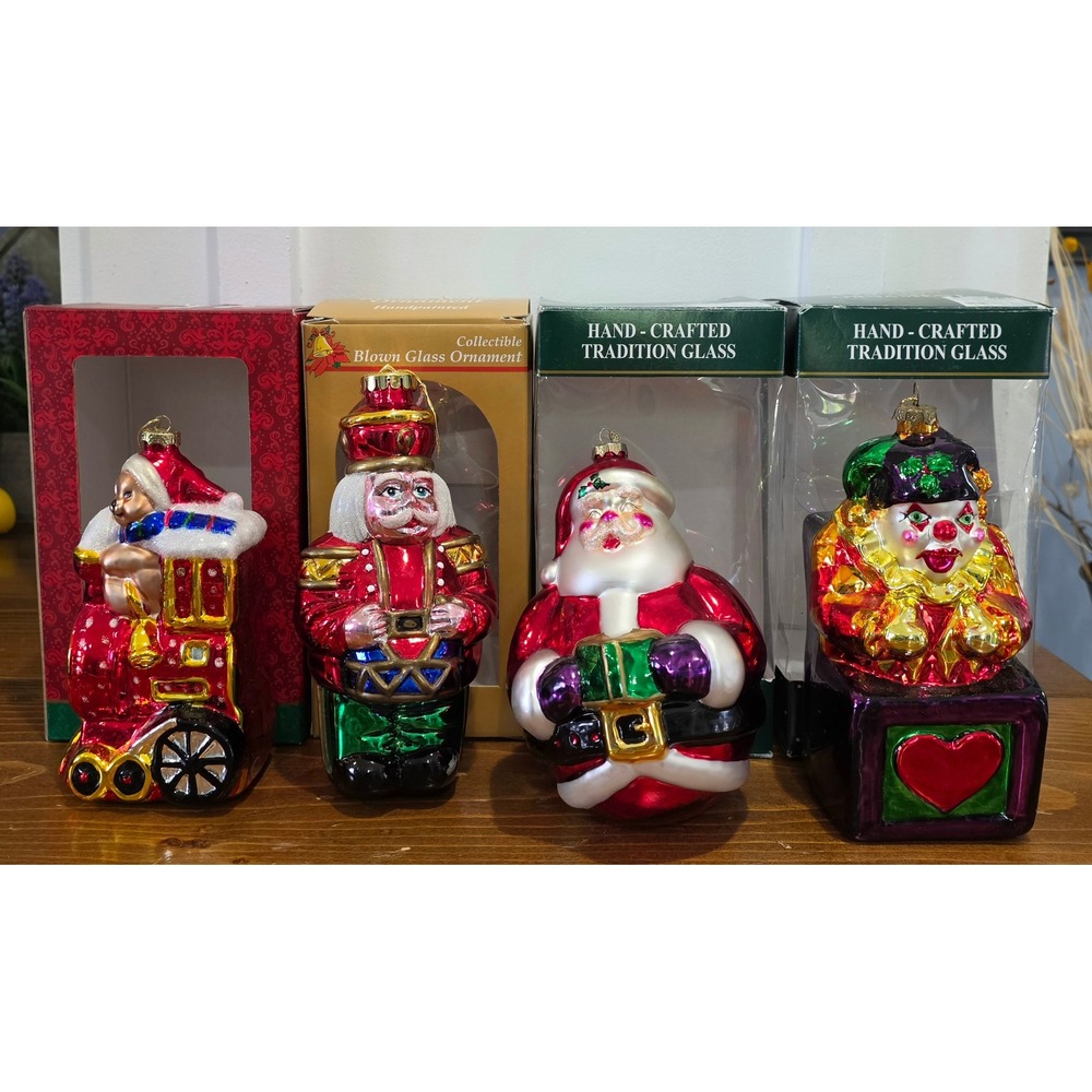 VTG Hand Crafted Blown Glass Hand Painted Christmas Ornaments Set of 4